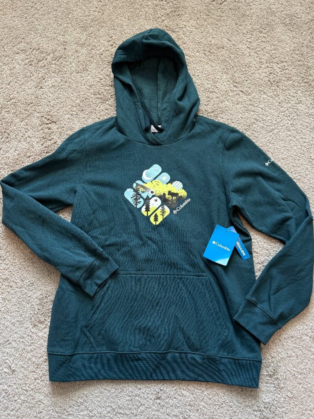 Columbia Hawkins Cliff Women's M Green Graphic Hoodie NWT Gorpcore Outdoors 4361